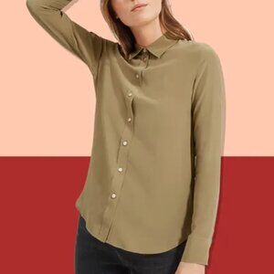 Everlane Silk Shirt - Olive Green